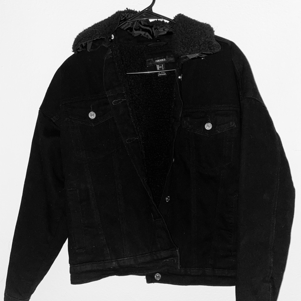 Thick Black Faux Fur Denim Jacket